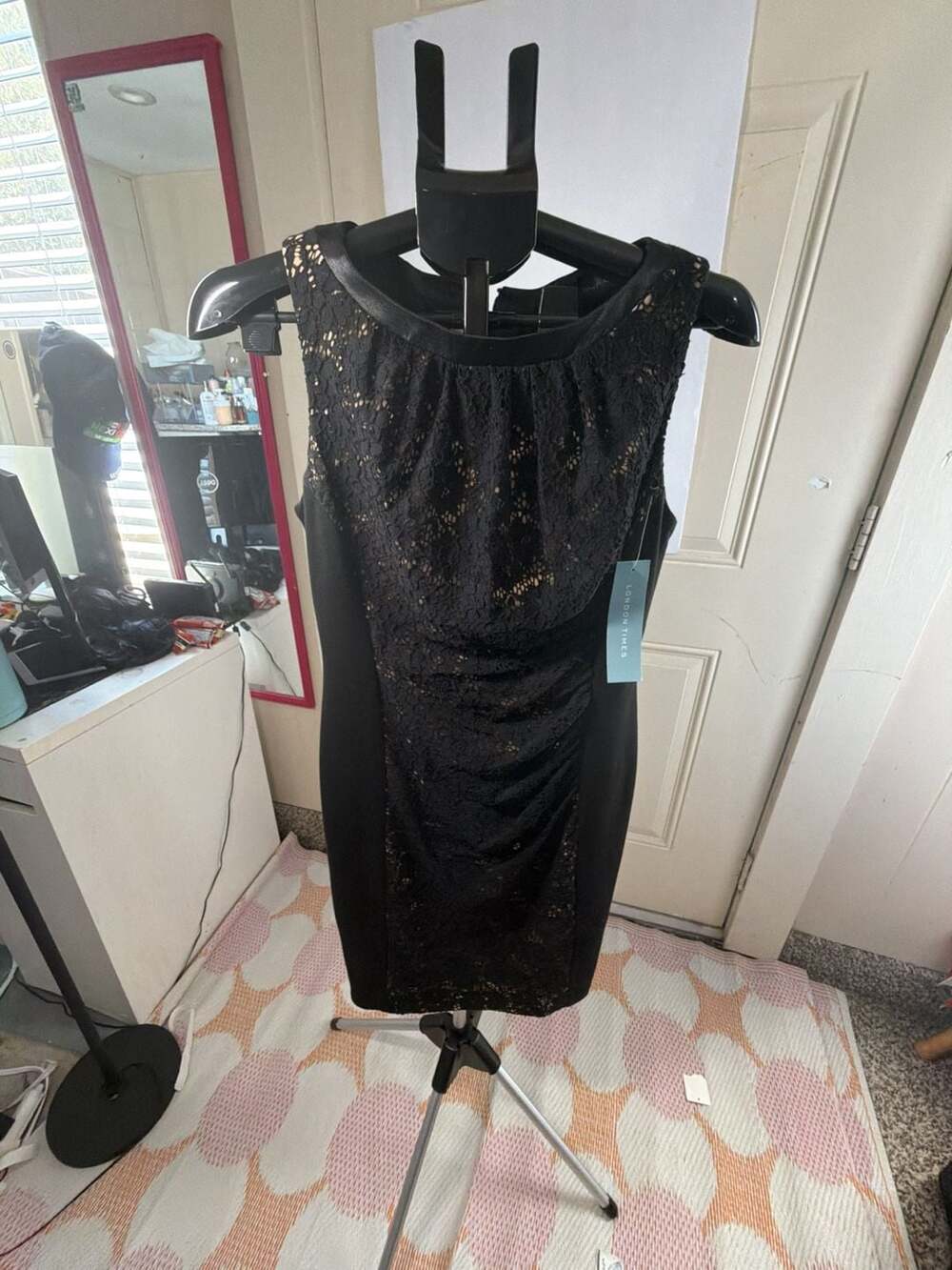 London Times Petites Black Lace Panel Sheath Dress Size 10P